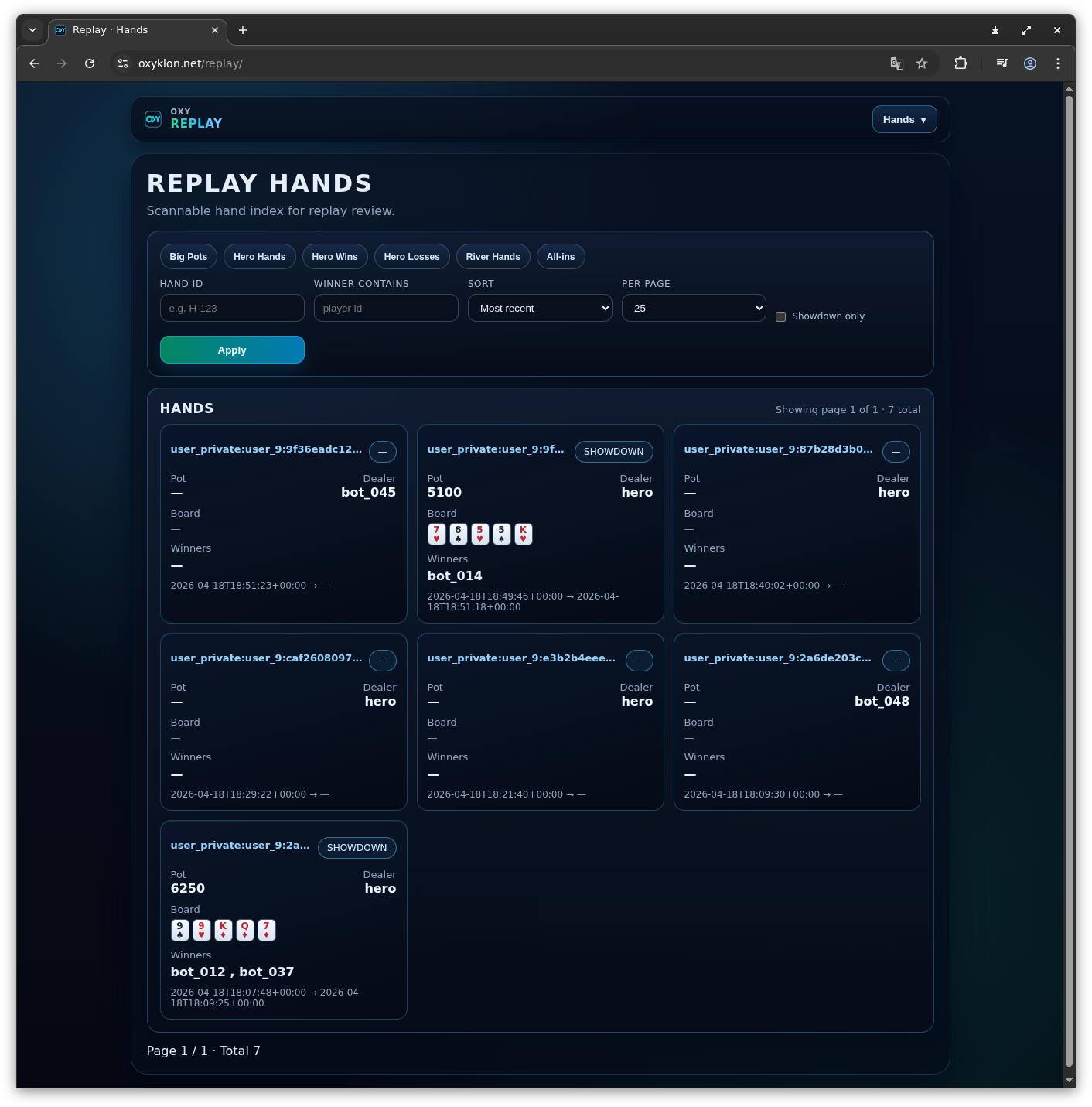 Hand Replay and Analysis runtime screenshot