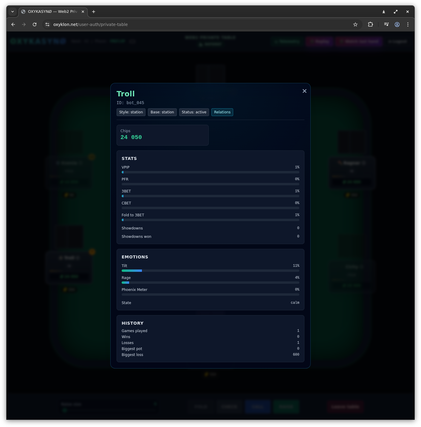 Player Intelligence and Behavior runtime screenshot